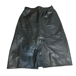 Vintage  Black Leather A-Line Skirt